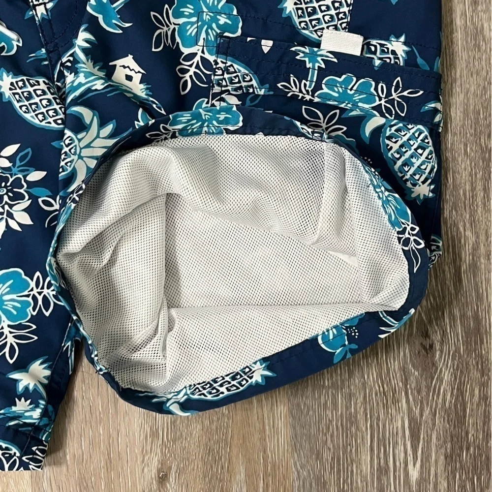 J.Crew Factory men’s Flex Swimwear pineapple print board shorts, size 38.